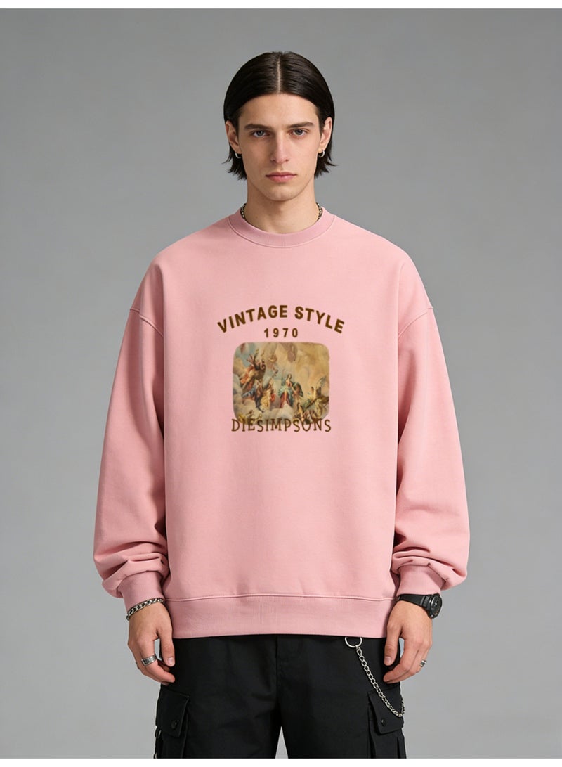 BM INS Dusty Pink "VINTAGE STYLE 1970" Art Painting Oversized Crew Neck Sweatshirt | Unisex Pullover With "DIE SIMPSONS" Print - Image 3